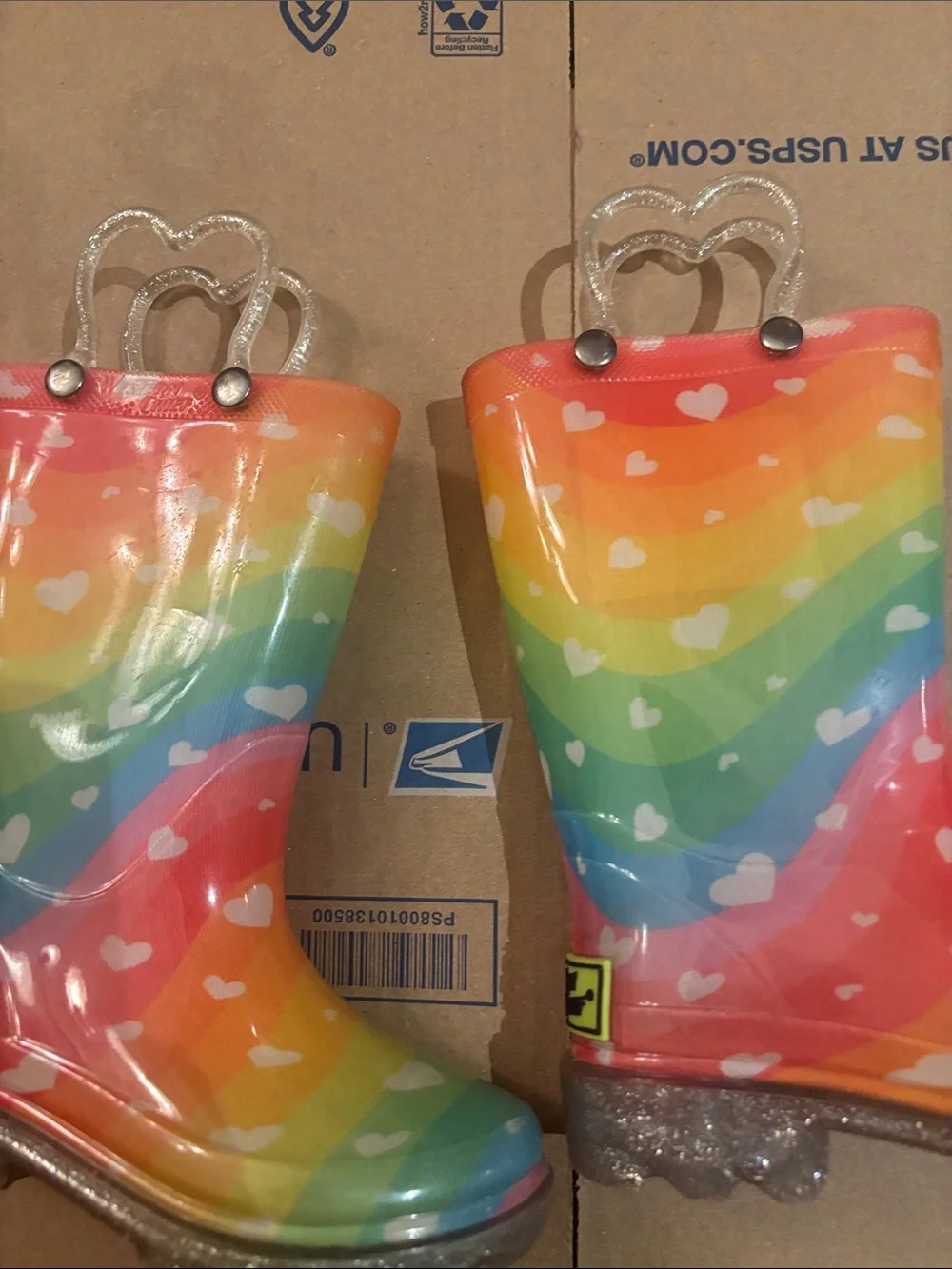 Western Chief Kids Rainbow Heart Glitter Handle Rain Boots - Multicolor